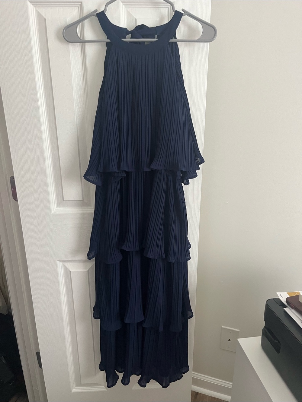 Betsey Johnson Navy Pleated Tiered Maxi Dress
